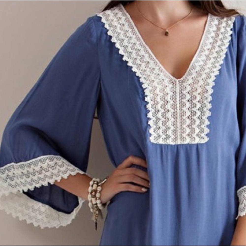 New Boho Embroidered Bell Sleeve Dress Small S - Picture 2 of 2